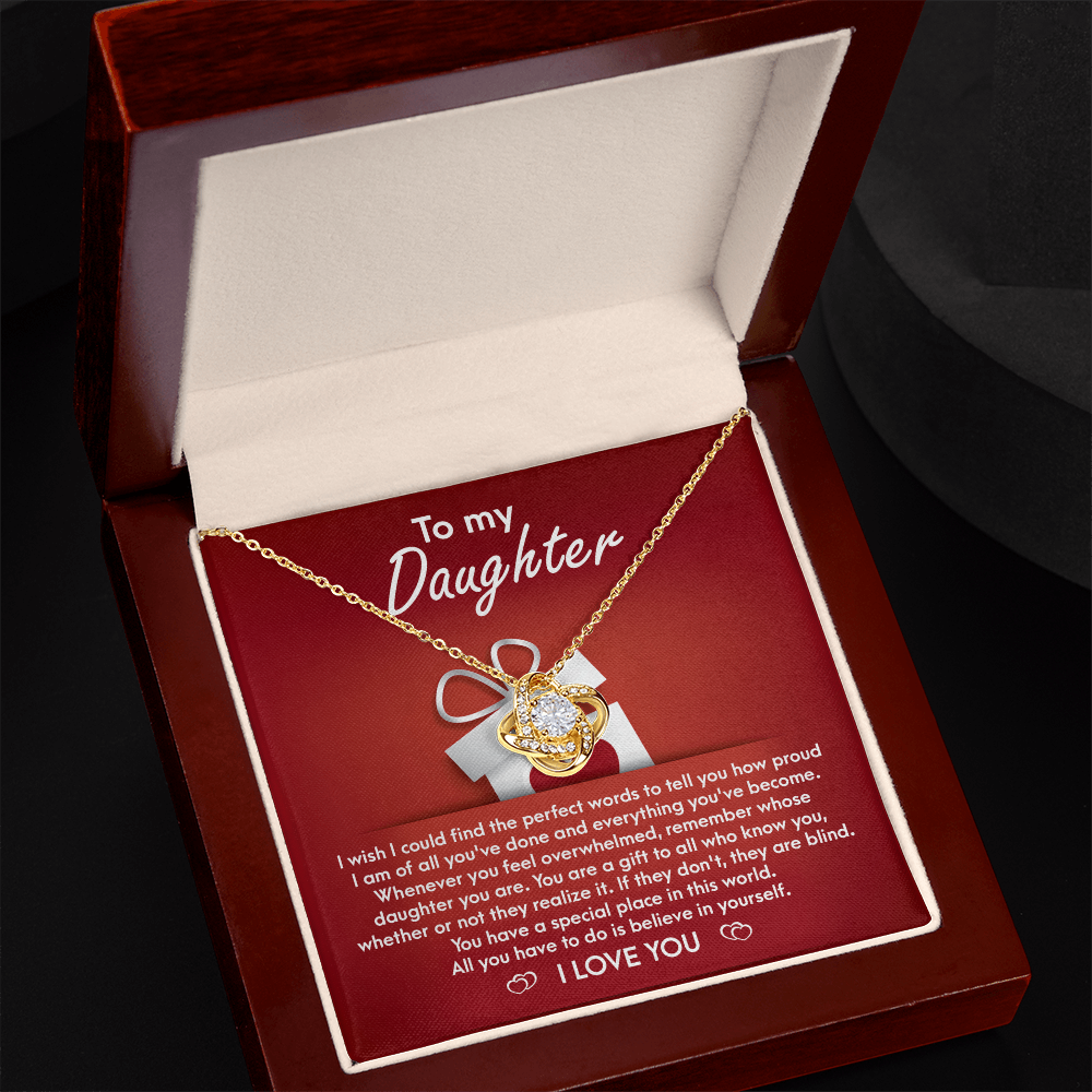 To My Daughter - Proud of You - Heartfelt Message with Love Knot Necklace
