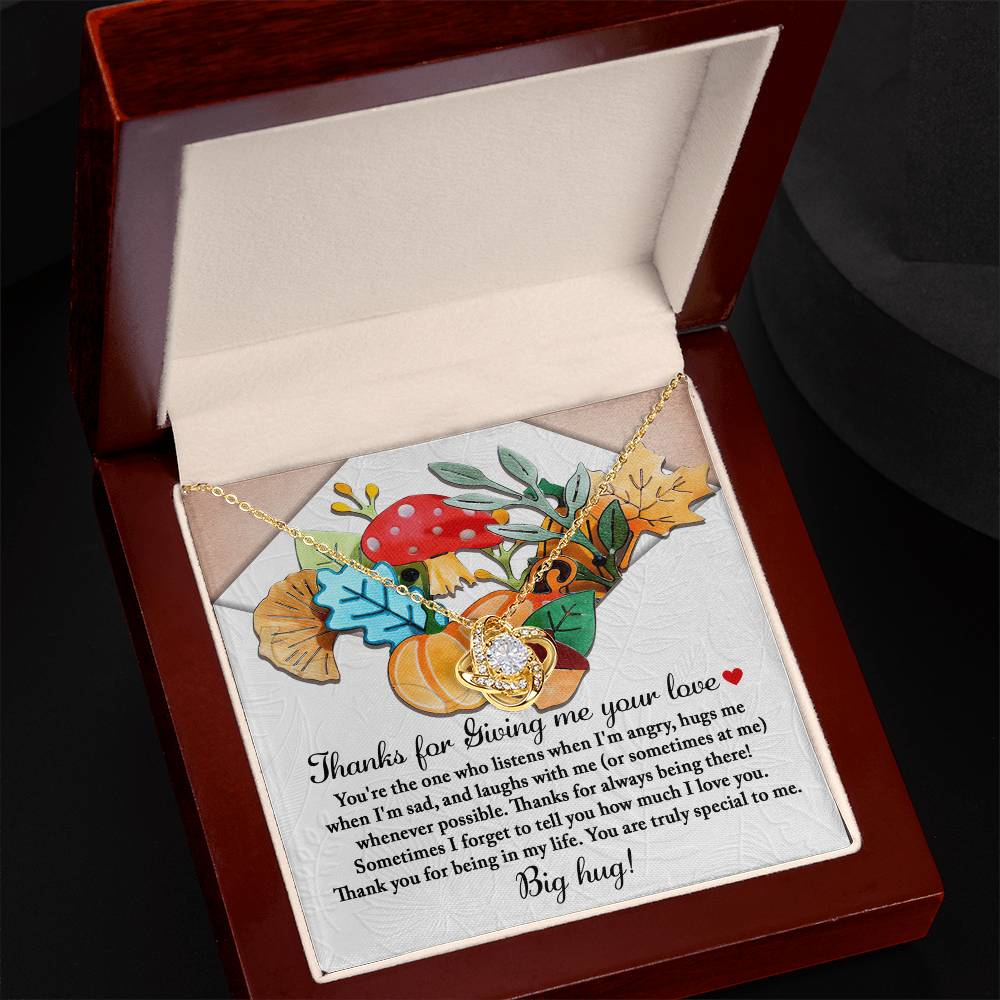 Thanks for Giving Me Your Love Gold Love Knot Necklace – Big Hug Thanksgiving Gift for Her