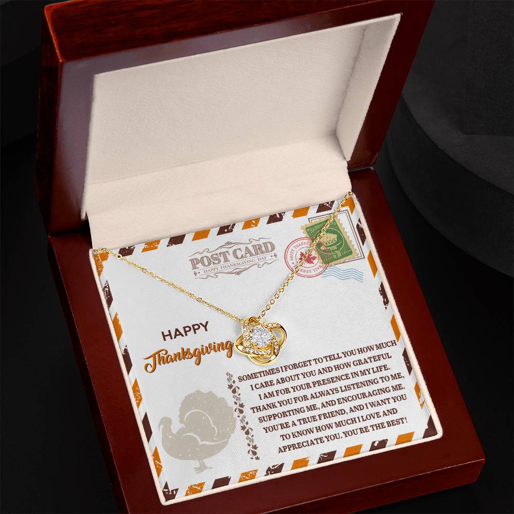 To a True Friend Love Knot Necklace – Gold or Silver Thanksgiving Appreciation Gift
