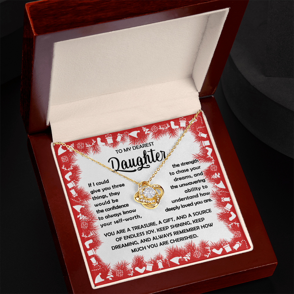 To My Dearest Daughter Necklace – Three Things I Wish for You – Confidence, Strength & Love Message Card Gift