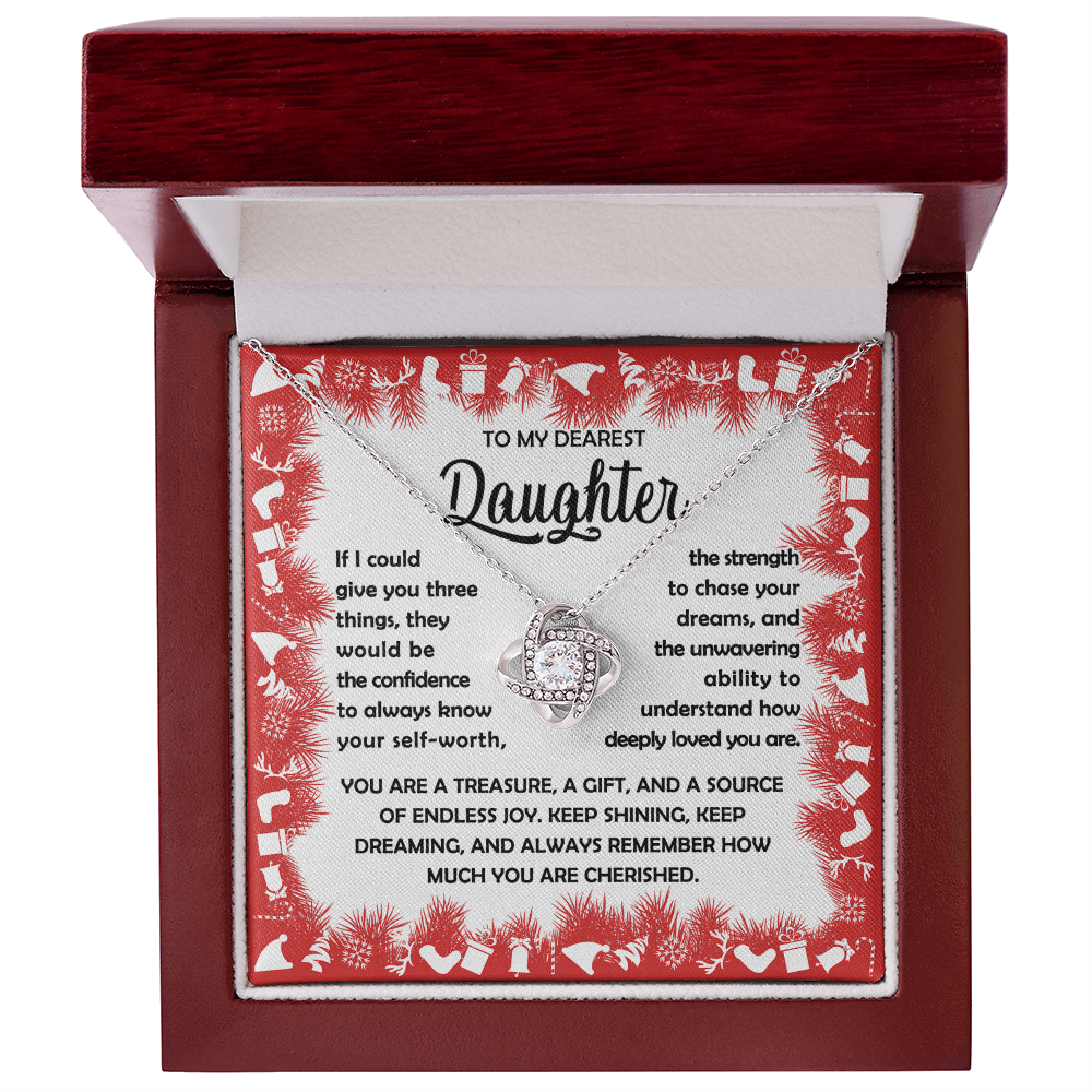 To My Dearest Daughter Necklace – Three Things I Wish for You – Confidence, Strength & Love Message Card Gift