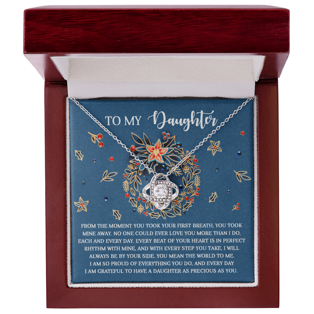 To My Daughter – From Your First Breath, My Heart Beats With Yours, Christmas Necklace Gift