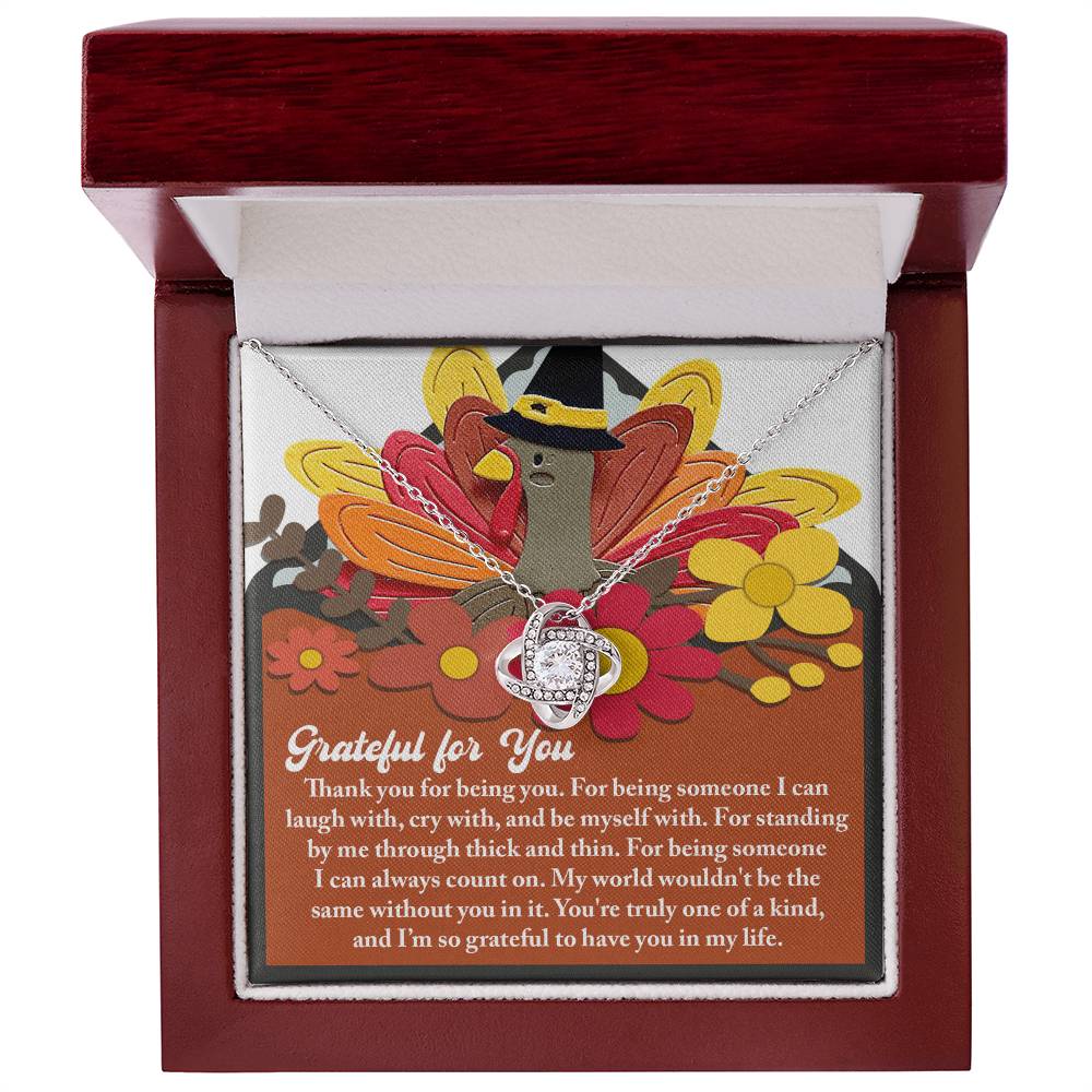Grateful for You Love Knot Necklace –Thanksgiving Jewelry Gift for Her