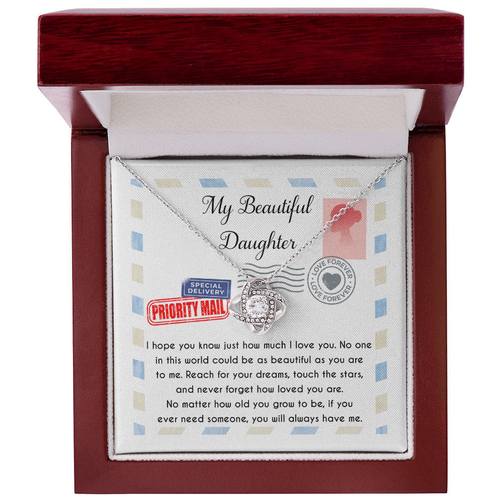 My Beautiful Daughter Love Knot Necklace – Reach for Your Dreams Gift from Mom or Dad