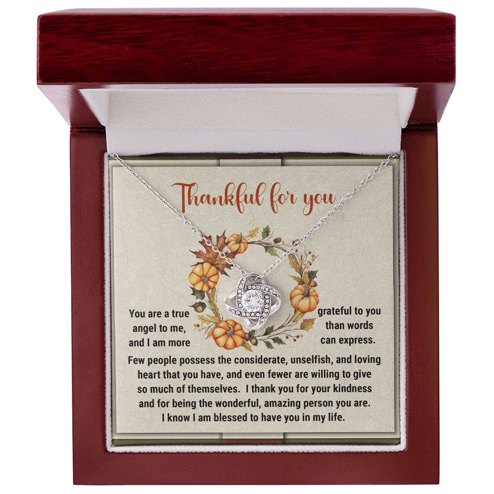 Thankful for You Love Knot Necklace – Heartfelt Thanksgiving Gift for Someone Special