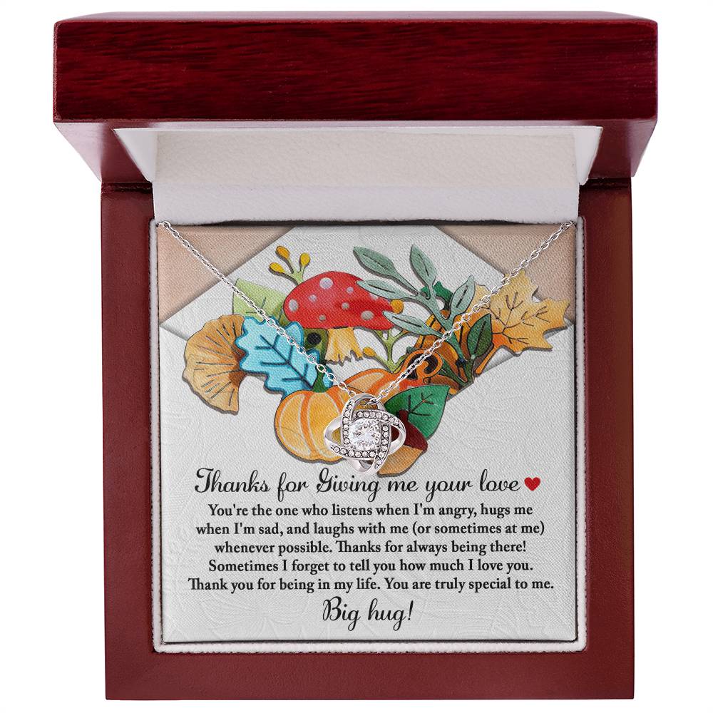 Thanks for Giving Me Your Love Gold Love Knot Necklace – Big Hug Thanksgiving Gift for Her