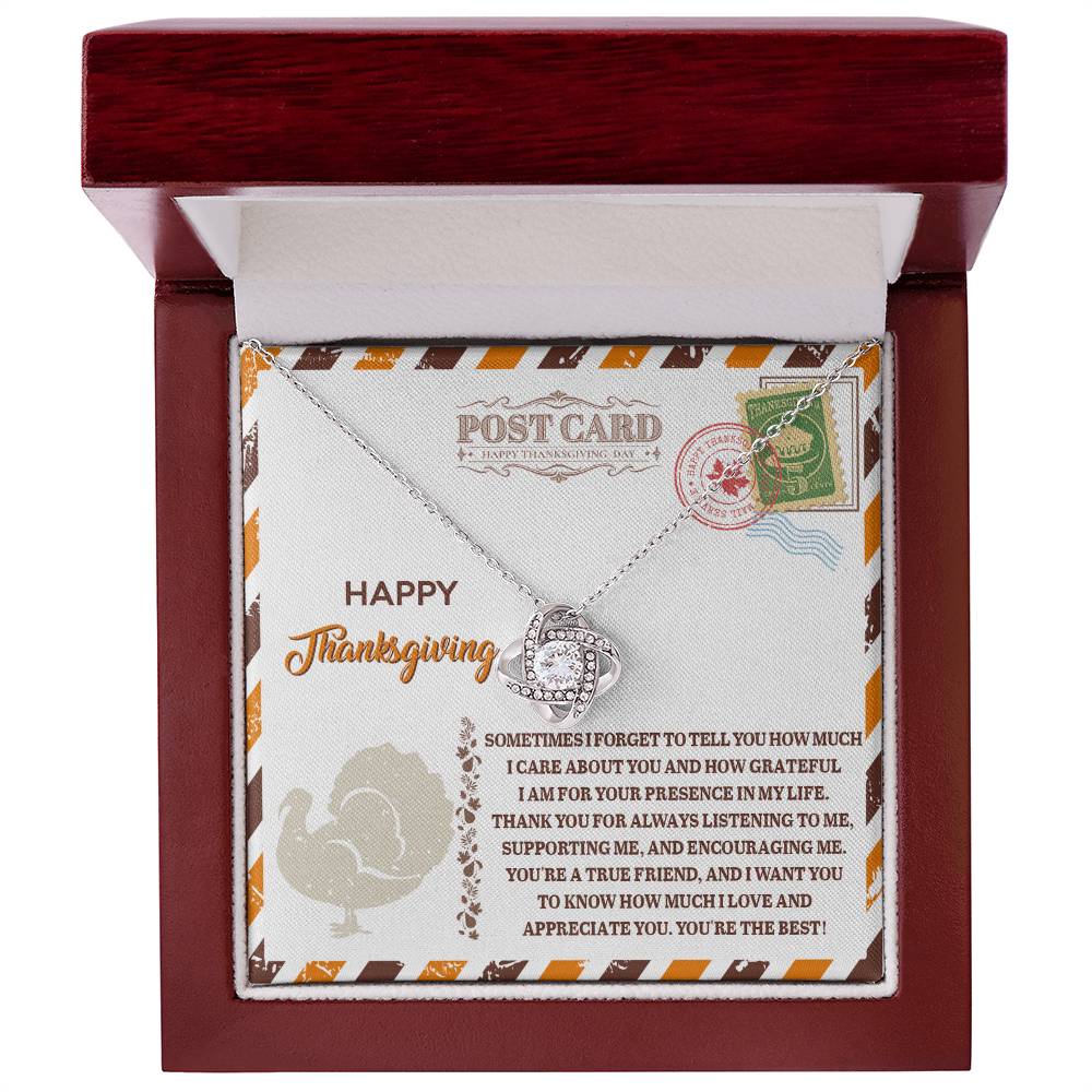 To a True Friend Love Knot Necklace – Gold or Silver Thanksgiving Appreciation Gift