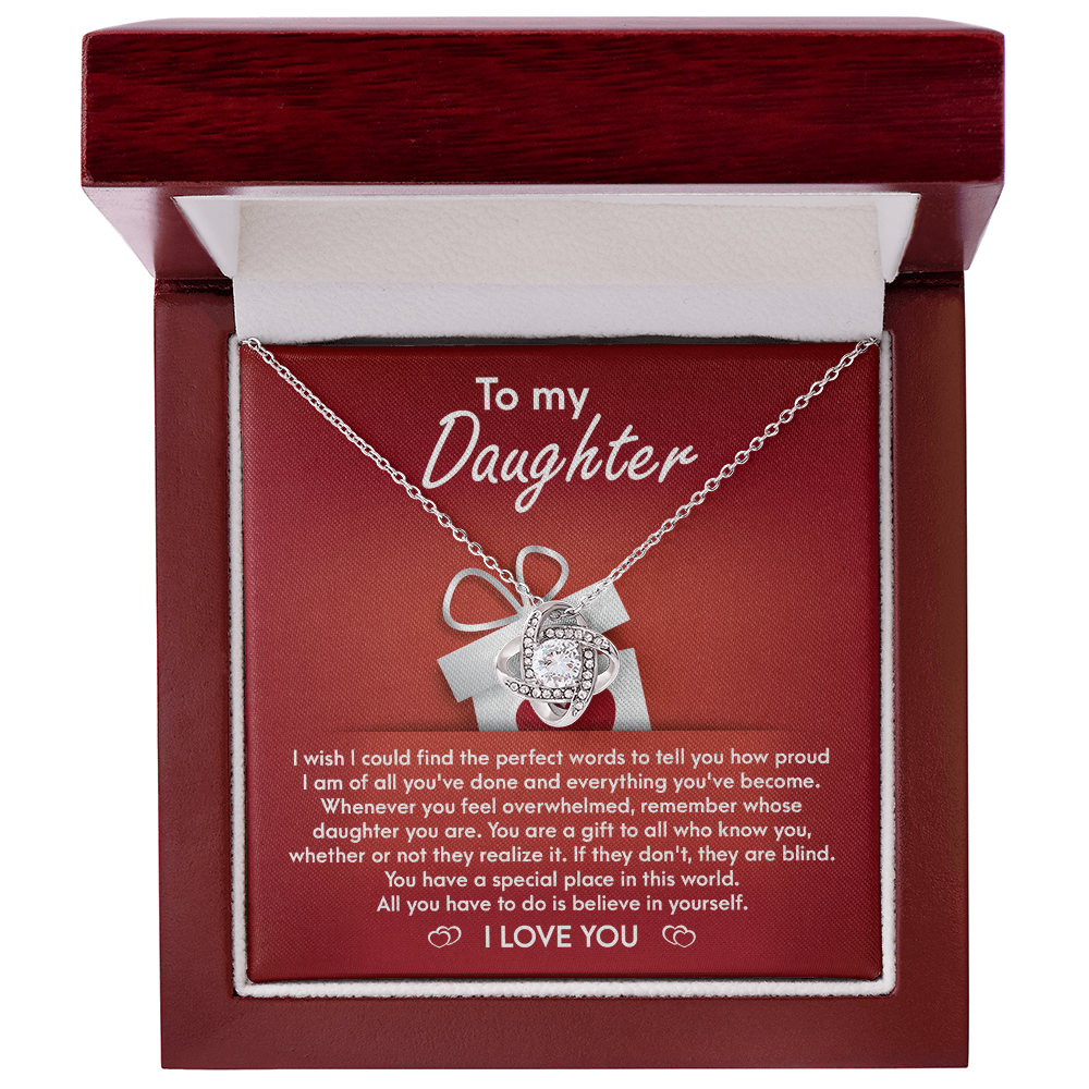 To My Daughter - Proud of You - Heartfelt Message with Love Knot Necklace