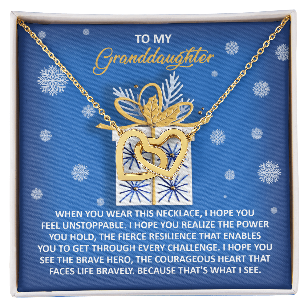 To My Granddaughter – Unstoppable Heart -Interlocking Hearts Necklace Christmas Holiday Gift
