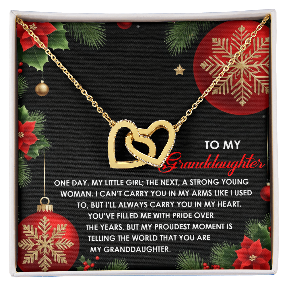 To My Granddaughter Christmas Interlocking Hearts Necklace – One Day My Little Girl Poem Gift from Grandma – Holiday Granddaughter Jewelry Keepsake