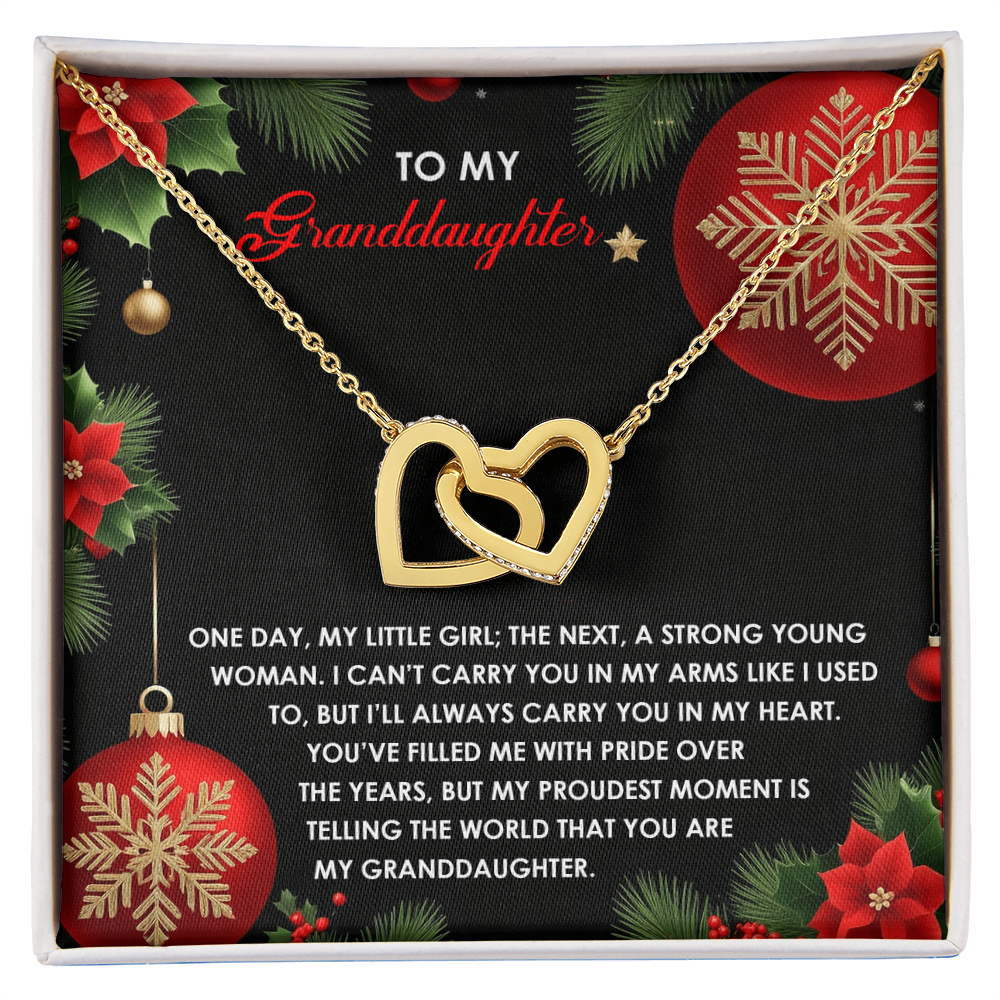 Christmas Granddaughter Interlocking Hearts Necklace – Sentimental Holiday Gift for Granddaughter • Meaningful Christmas Message Card • Love From Grandma/Grandpa
