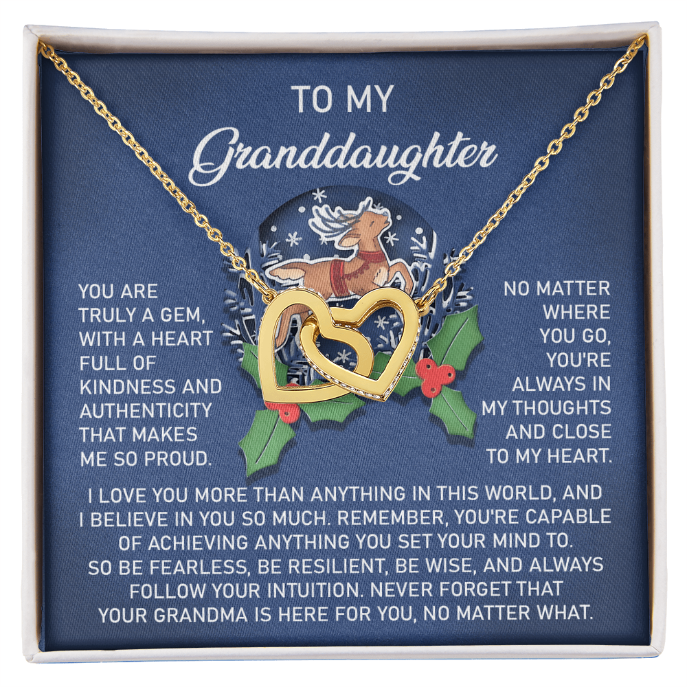 Christmas Granddaughter Interlocking Hearts Necklace – Holiday Gift from Grandma • Inspirational Message Card • Sentimental Keepsake Jewelry