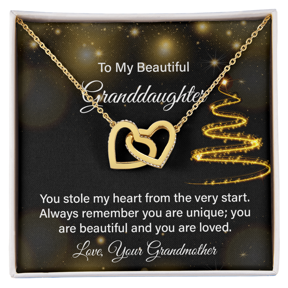 To My Beautiful Granddaughter Necklace from Grandma – Interlocking Hearts Love Necklace, Sentimental Gift from Grandmother
