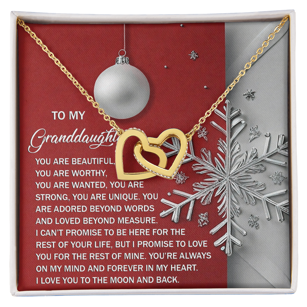 To My Granddaughter Christmas Interlocking Hearts Necklace – Red Ornament Snowflake Gift from Grandma – Holiday Granddaughter Jewelry Gift for Christmas & Winter