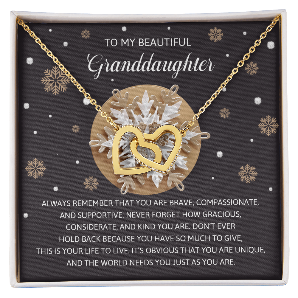 To My Beautiful Granddaughter Interlocking Hearts Necklace – Inspirational Granddaughter Gift from Grandma – Christmas Snowflake Jewelry Gift for Birthday & Holiday