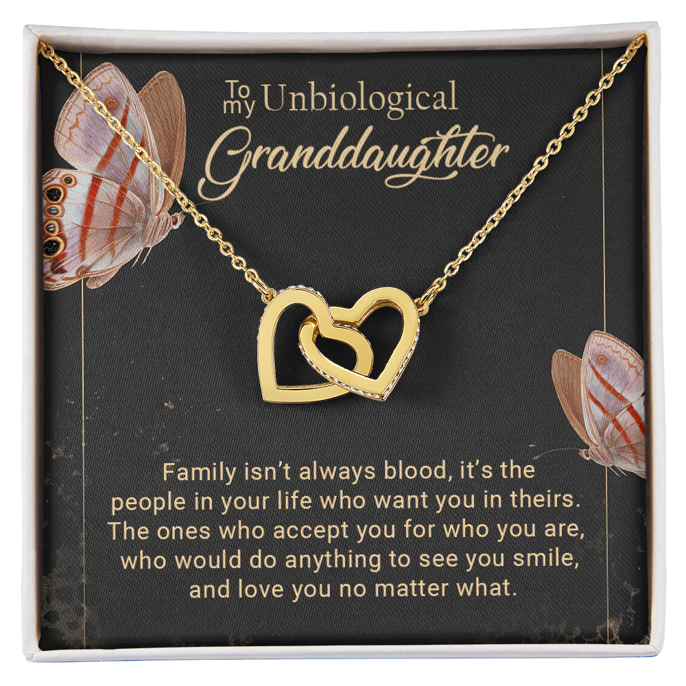 To My Unbiological Granddaughter Interlocking Hearts Necklace – Bonus Granddaughter Gift from Grandma – Blended Family Jewelry Gift for Birthday, Christmas & Just Because