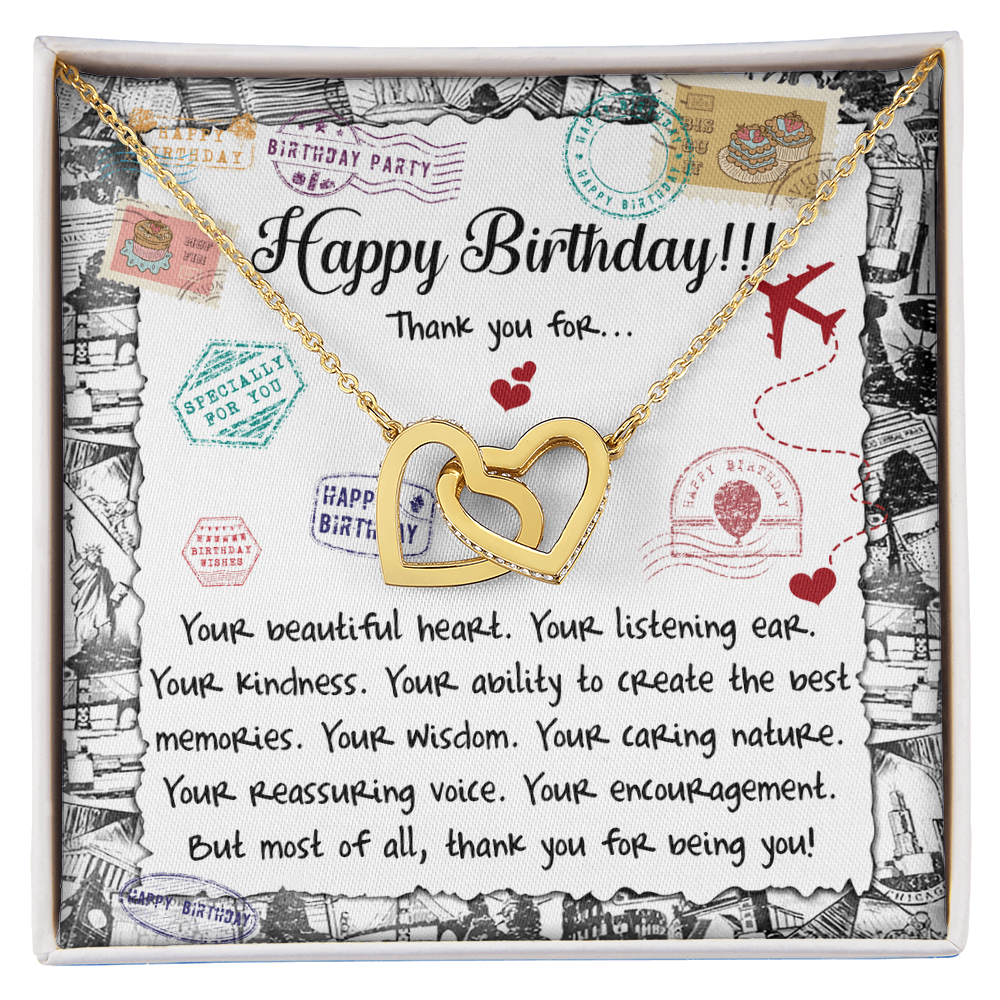 Birthday Interlocking Hearts Necklace – Heartfelt Birthday Gift for Her • Thank You Message Card • Elegant Jewelry for Mom, Daughter, Wife, Sister, Best Friend