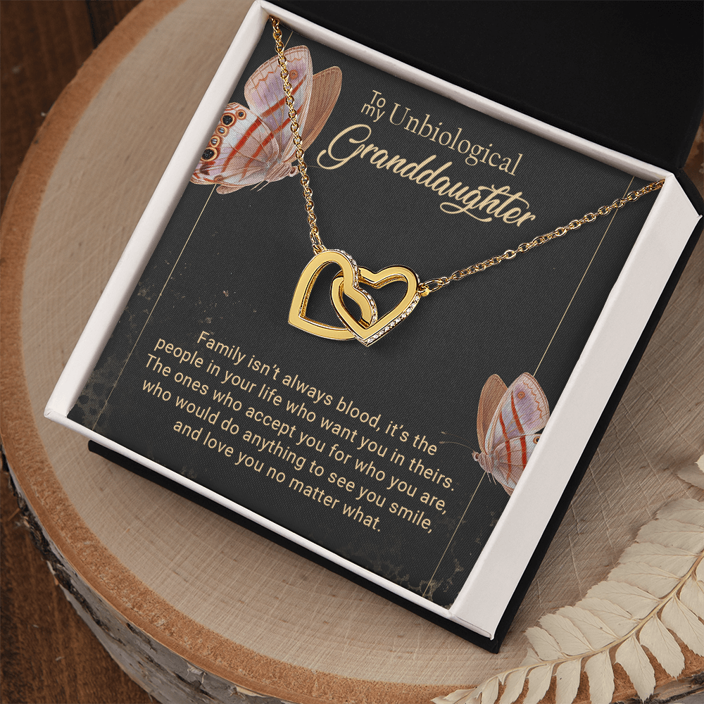 To My Unbiological Granddaughter Interlocking Hearts Necklace – Bonus Granddaughter Gift from Grandma – Blended Family Jewelry Gift for Birthday, Christmas & Just Because
