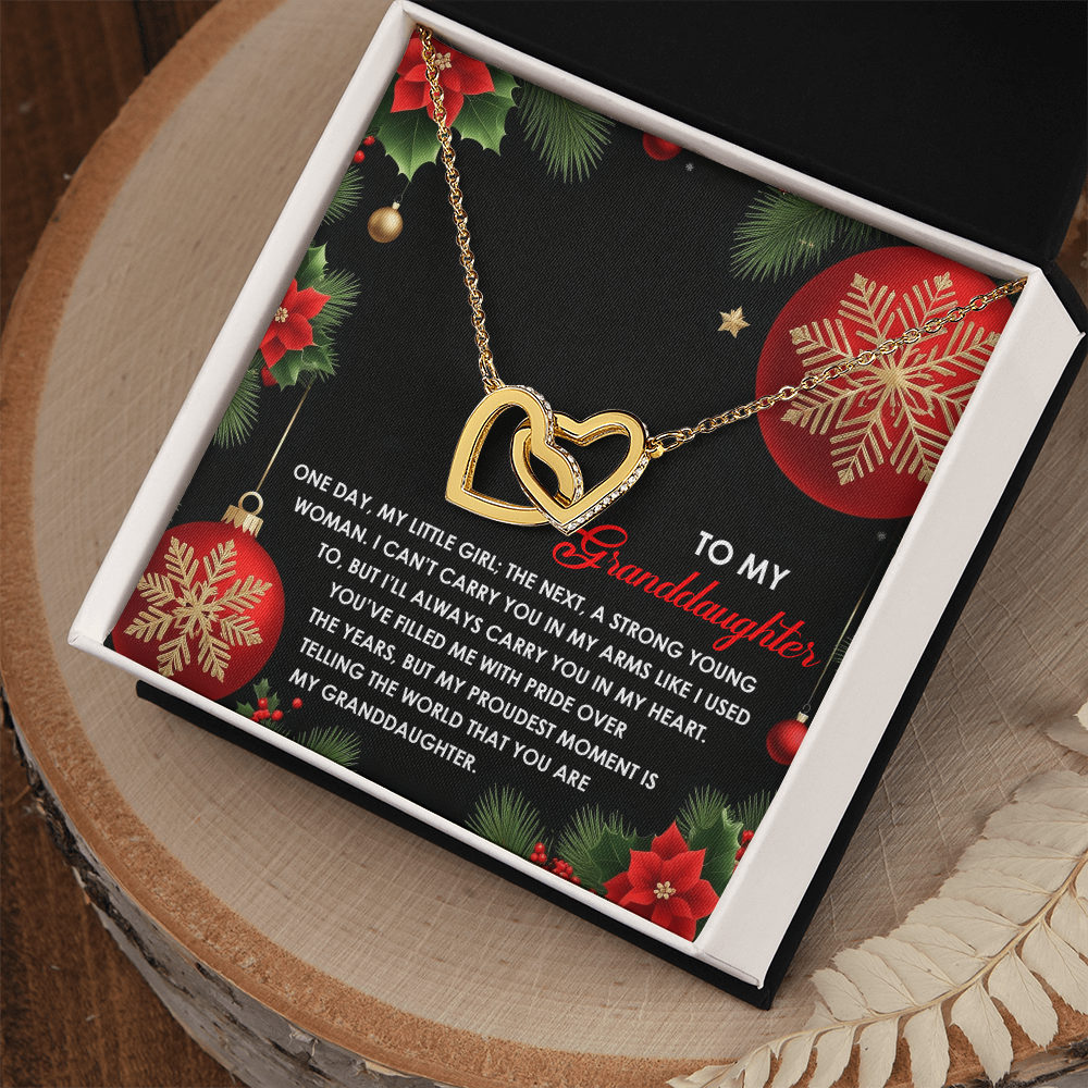 To My Granddaughter Christmas Interlocking Hearts Necklace – One Day My Little Girl Poem Gift from Grandma – Holiday Granddaughter Jewelry Keepsake