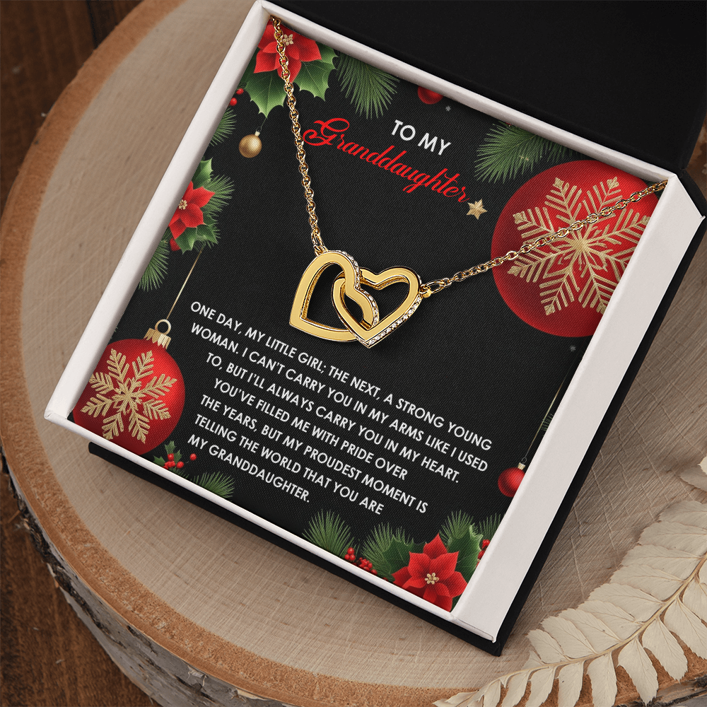 Christmas Granddaughter Interlocking Hearts Necklace – Sentimental Holiday Gift for Granddaughter • Meaningful Christmas Message Card • Love From Grandma/Grandpa