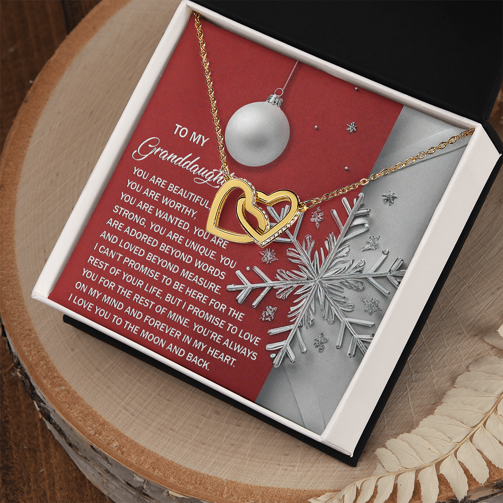 To My Granddaughter Christmas Interlocking Hearts Necklace – Red Ornament Snowflake Gift from Grandma – Holiday Granddaughter Jewelry Gift for Christmas & Winter