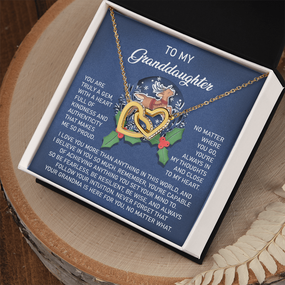 Christmas Granddaughter Interlocking Hearts Necklace – Holiday Gift from Grandma • Inspirational Message Card • Sentimental Keepsake Jewelry