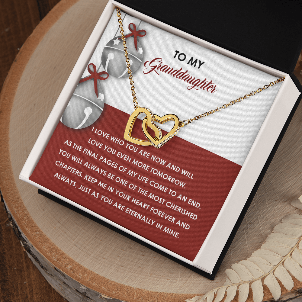 Granddaughter Christmas Interlocking Hearts Necklace – Emotional Holiday Gift from Grandma or Grandpa • Sentimental Message Card • Keepsake Jewelry