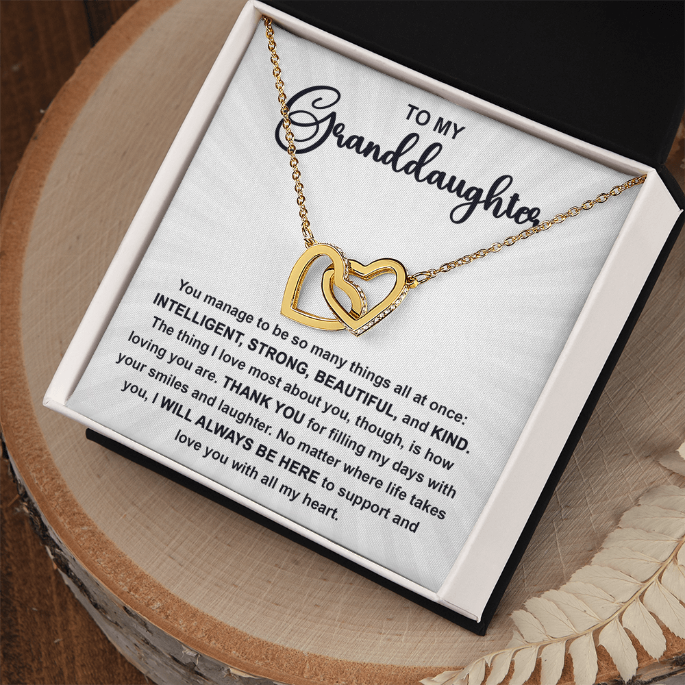Granddaughter Interlocking Hearts Necklace – Sentimental Gift from Grandma or Grandpa • Inspirational Message Card • Birthday, Christmas & Everyday Keepsake