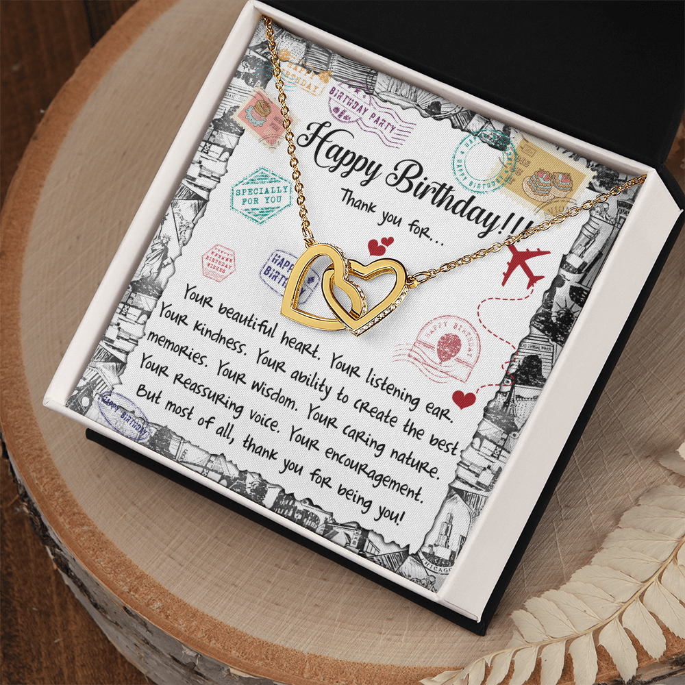 Birthday Interlocking Hearts Necklace – Heartfelt Birthday Gift for Her • Thank You Message Card • Elegant Jewelry for Mom, Daughter, Wife, Sister, Best Friend
