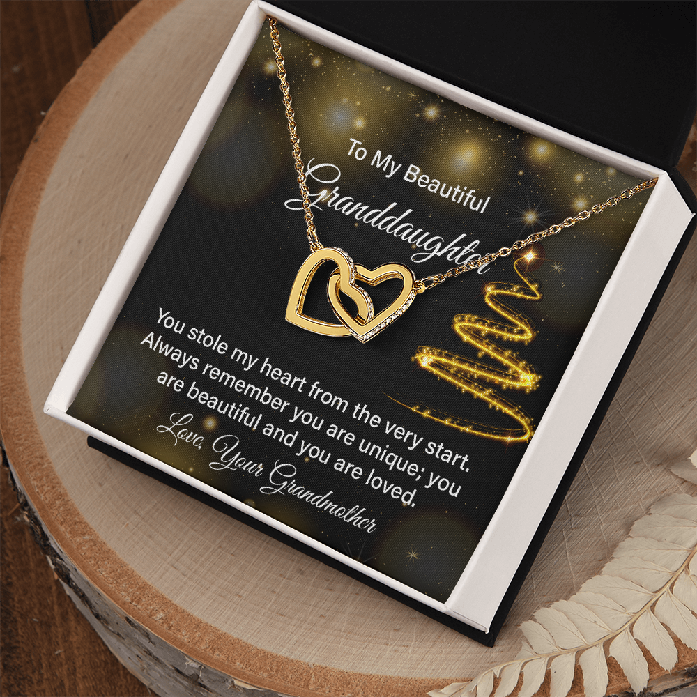 To My Beautiful Granddaughter Necklace from Grandma – Interlocking Hearts Love Necklace, Sentimental Gift from Grandmother