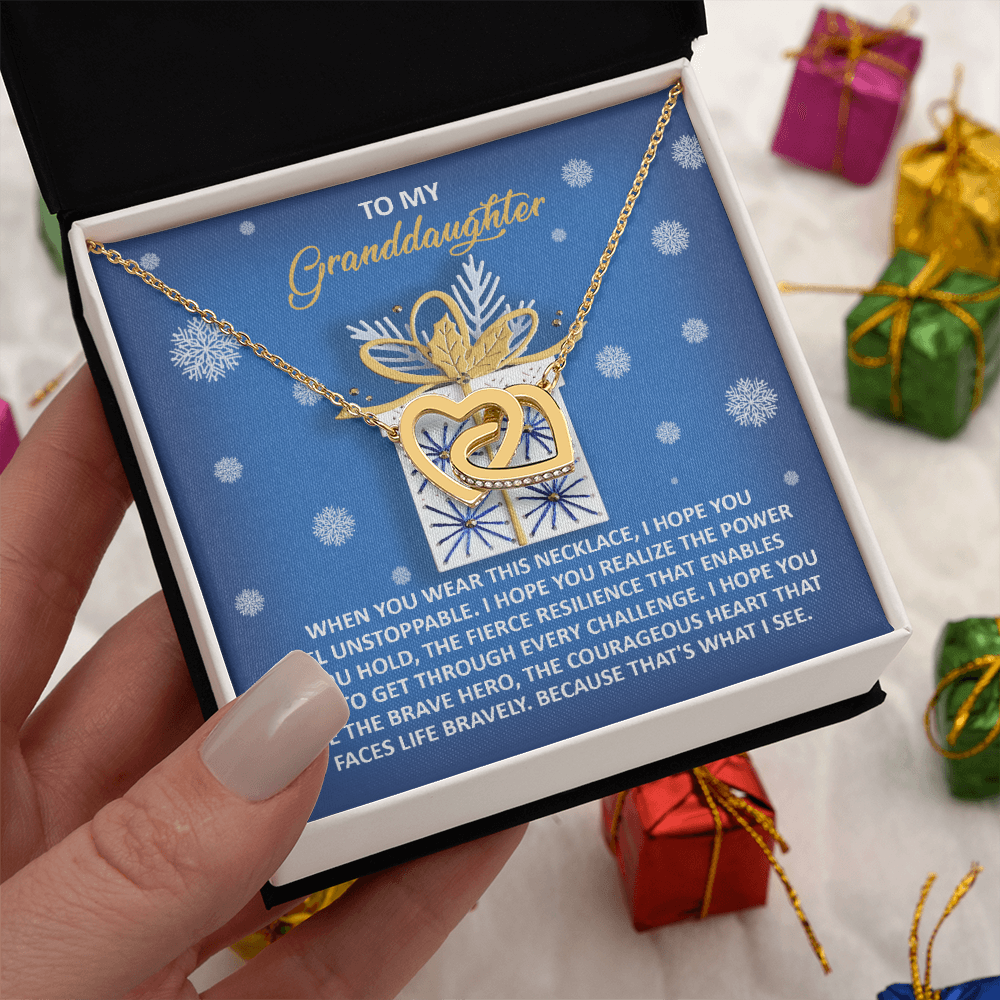To My Granddaughter – “Unstoppable Heart” Interlocking Hearts Necklace Christmas Holiday Gift