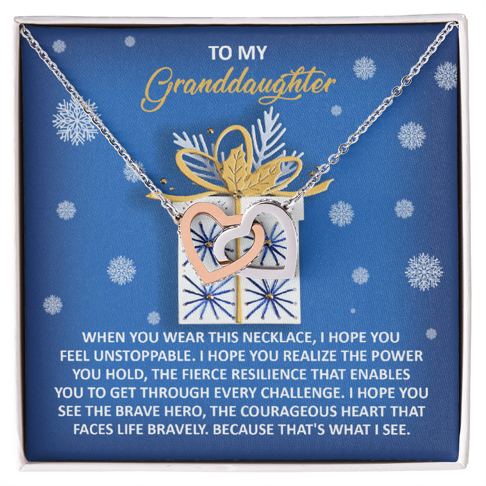 To My Granddaughter – “Unstoppable Heart” Interlocking Hearts Necklace Christmas Holiday Gift