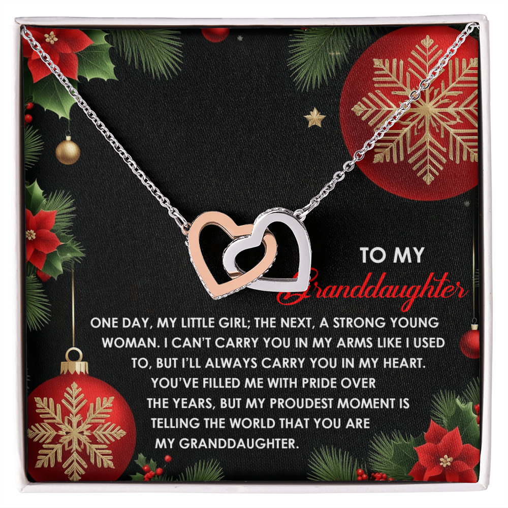 To My Granddaughter Christmas Interlocking Hearts Necklace – One Day My Little Girl Poem Gift from Grandma – Holiday Granddaughter Jewelry Keepsake