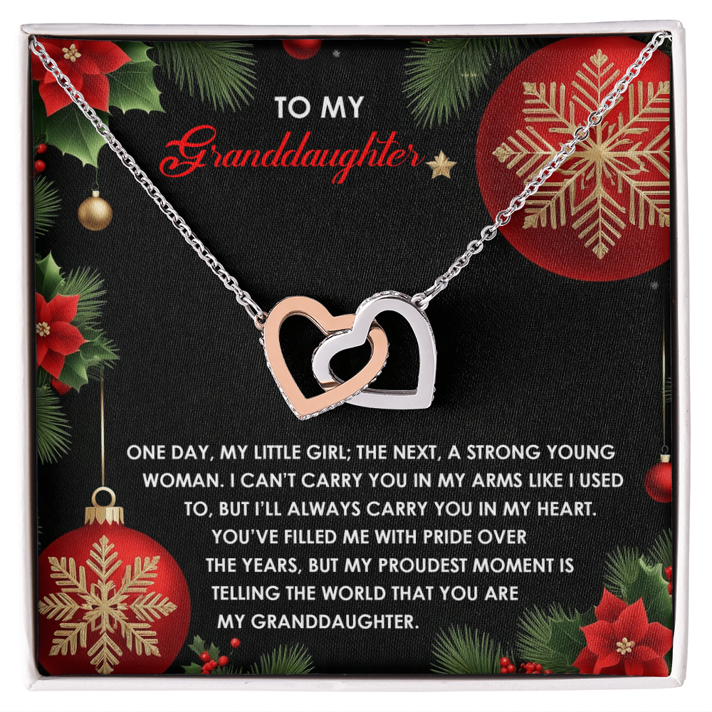 Christmas Granddaughter Interlocking Hearts Necklace – Sentimental Holiday Gift for Granddaughter • Meaningful Christmas Message Card • Love From Grandma/Grandpa