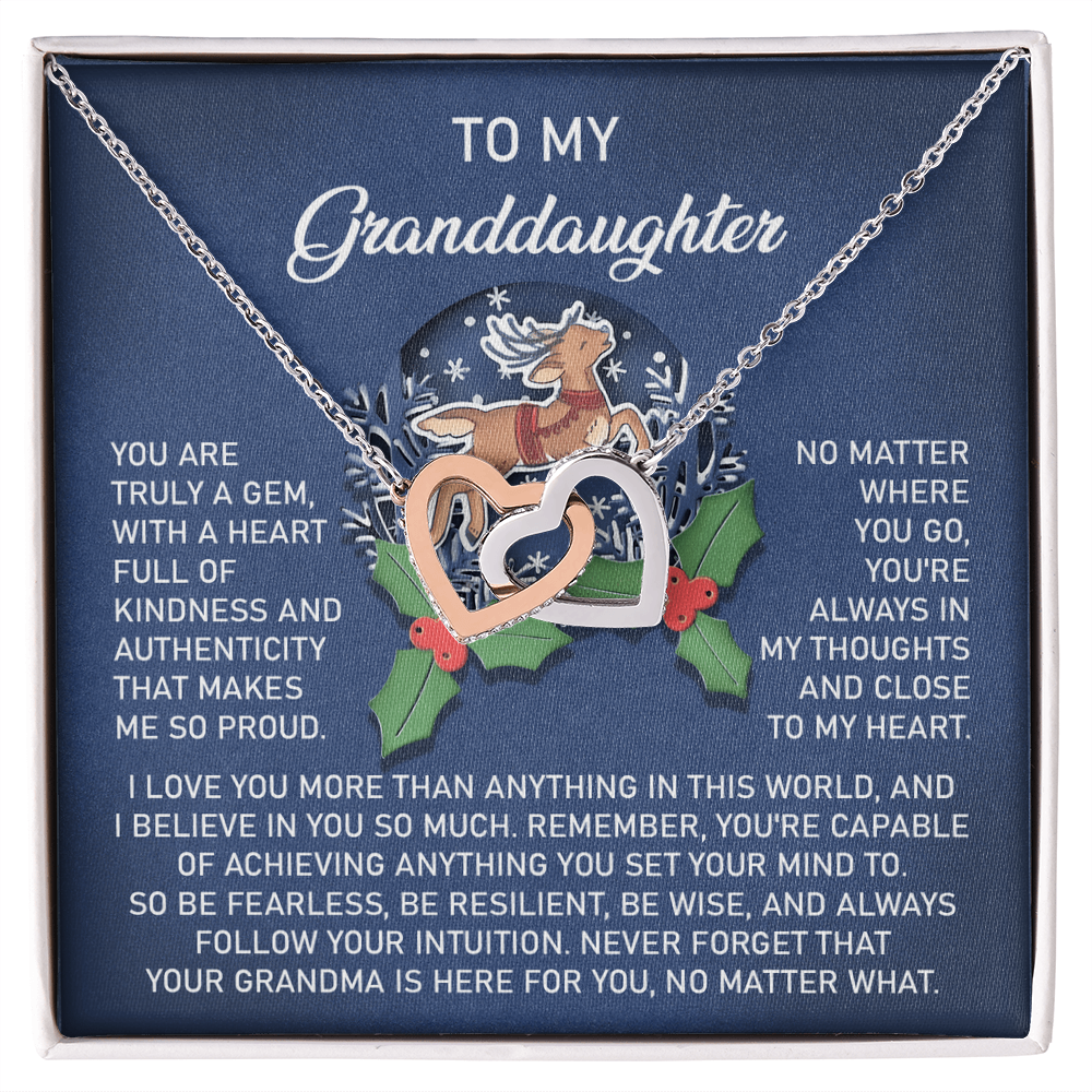 Christmas Granddaughter Interlocking Hearts Necklace – Holiday Gift from Grandma • Inspirational Message Card • Sentimental Keepsake Jewelry