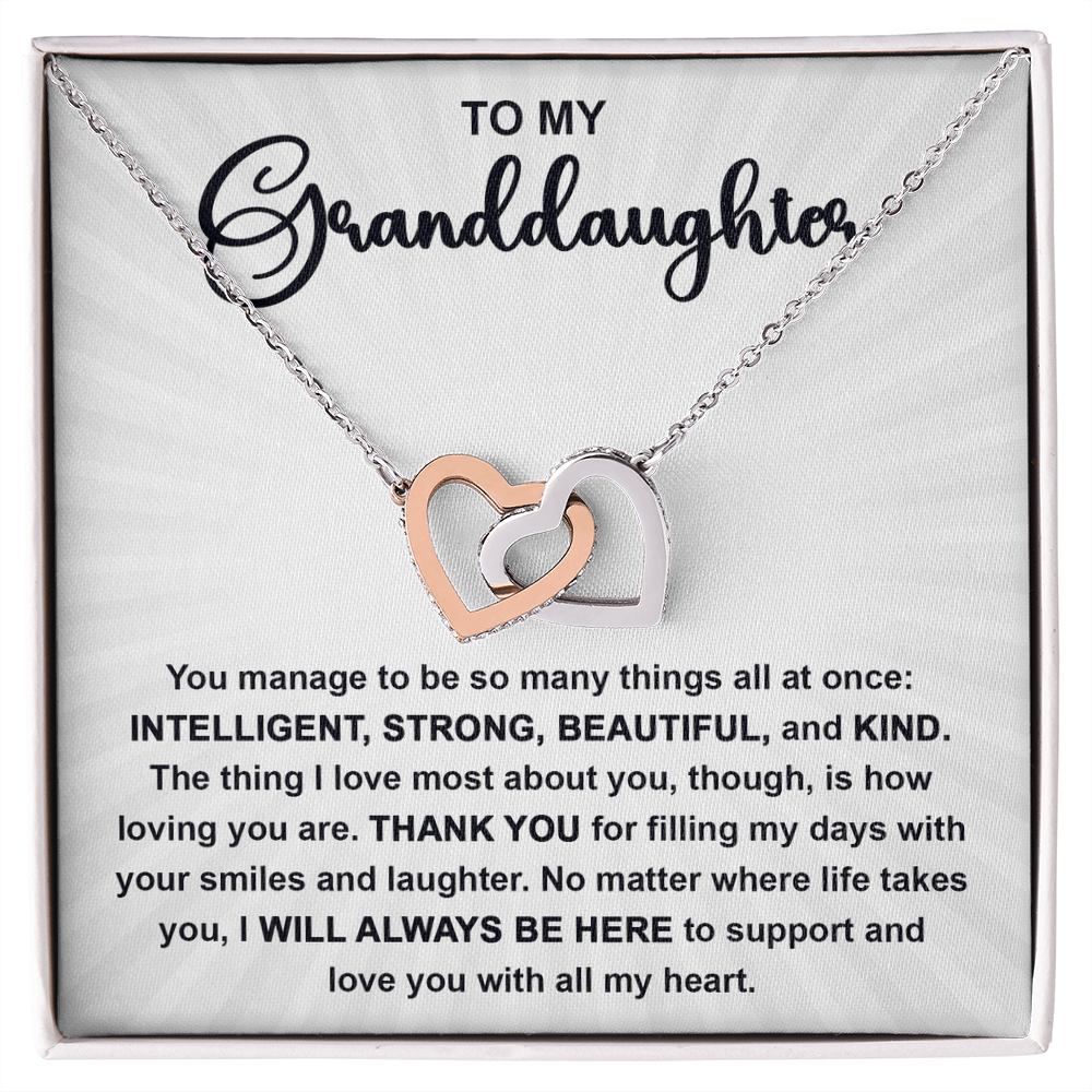 Granddaughter Interlocking Hearts Necklace – Sentimental Gift from Grandma or Grandpa • Inspirational Message Card • Birthday, Christmas & Everyday Keepsake