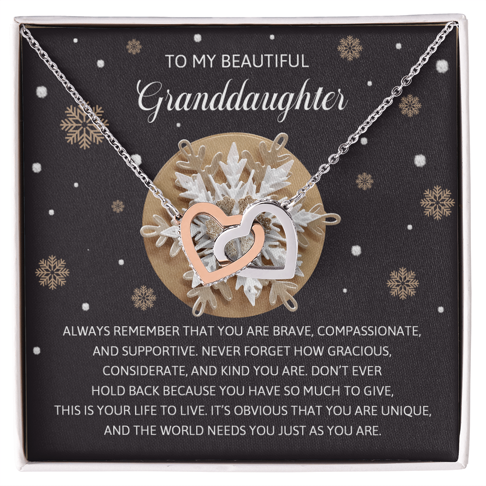 To My Beautiful Granddaughter Interlocking Hearts Necklace – Inspirational Granddaughter Gift from Grandma – Christmas Snowflake Jewelry Gift for Birthday & Holiday