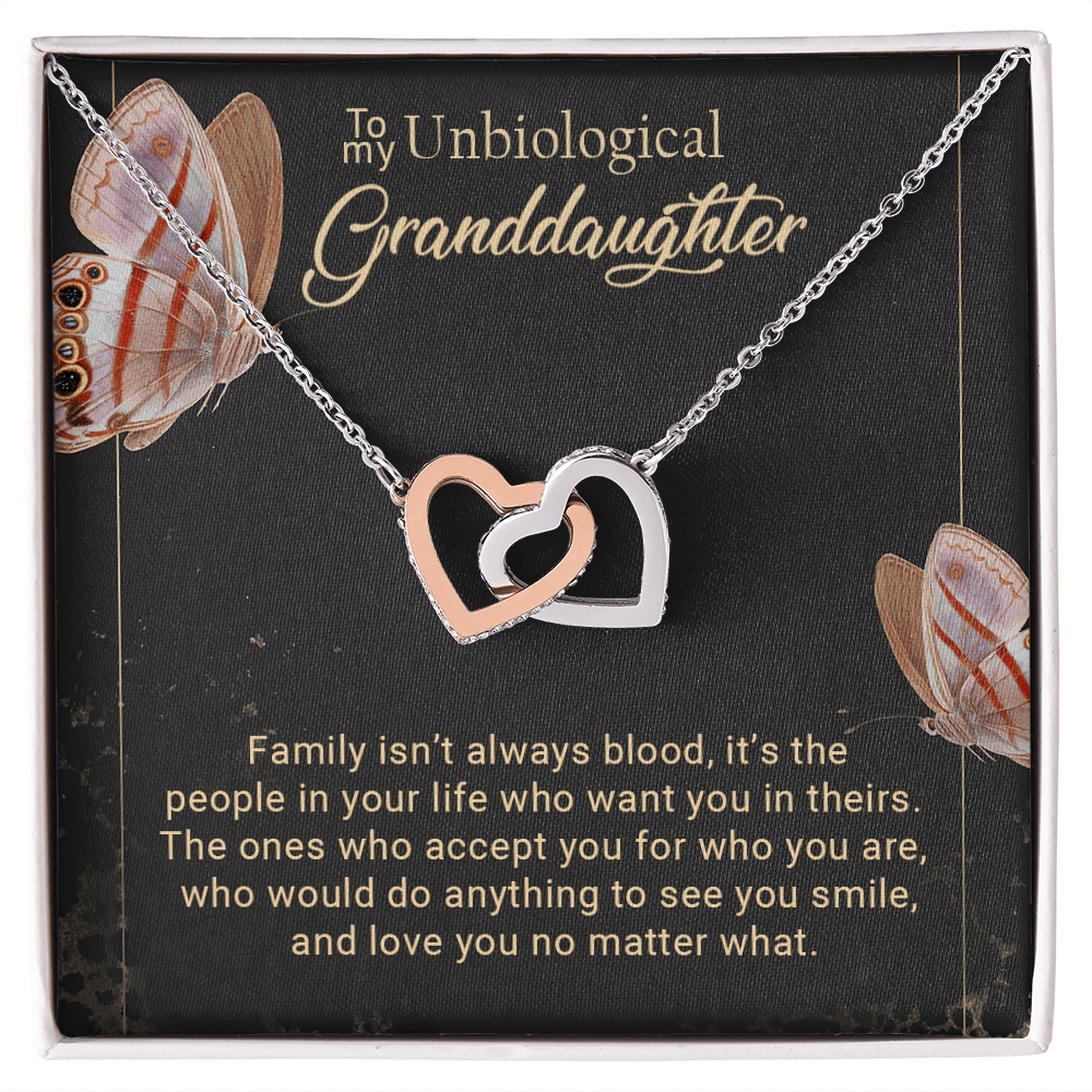 To My Unbiological Granddaughter Interlocking Hearts Necklace – Bonus Granddaughter Gift from Grandma – Blended Family Jewelry Gift for Birthday, Christmas & Just Because