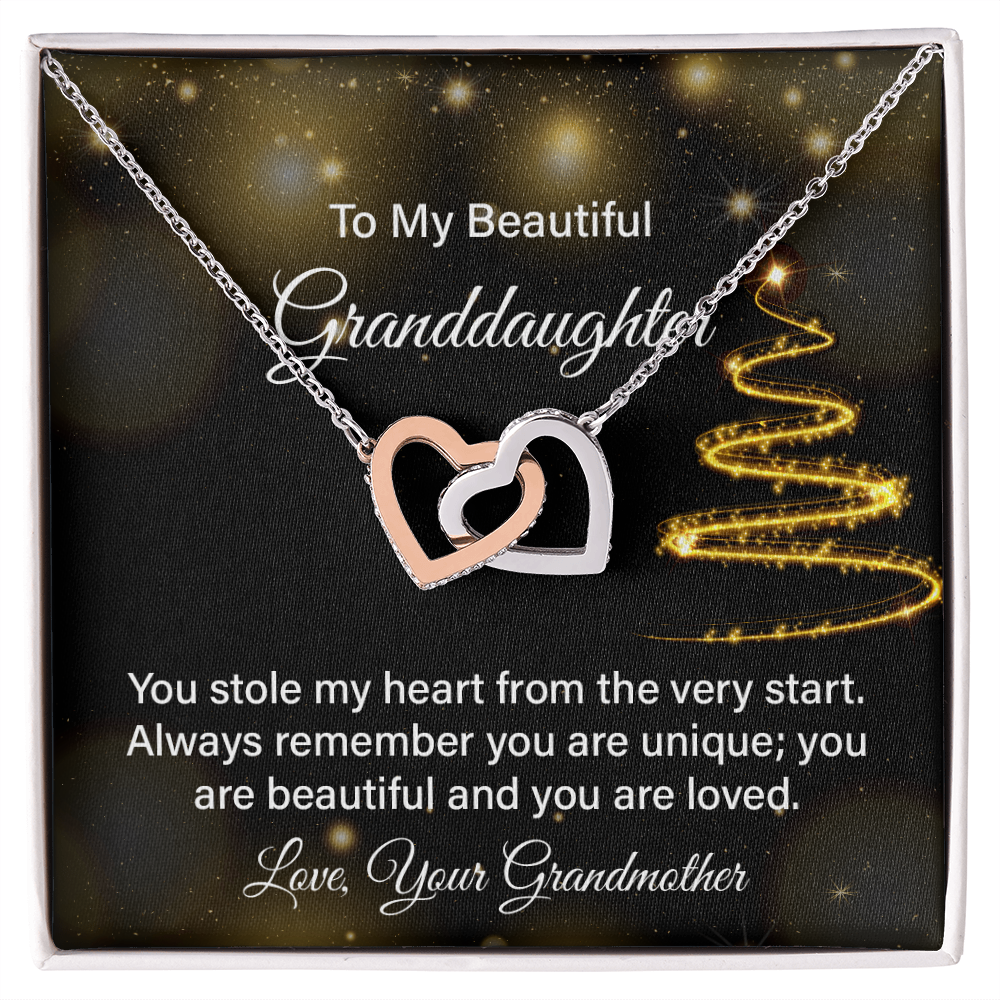 To My Beautiful Granddaughter Necklace from Grandma – Interlocking Hearts Love Necklace, Sentimental Gift from Grandmother