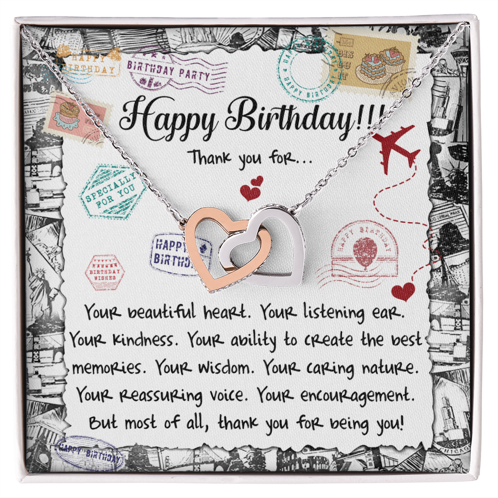 Birthday Interlocking Hearts Necklace – Heartfelt Birthday Gift for Her • Thank You Message Card • Elegant Jewelry for Mom, Daughter, Wife, Sister, Best Friend