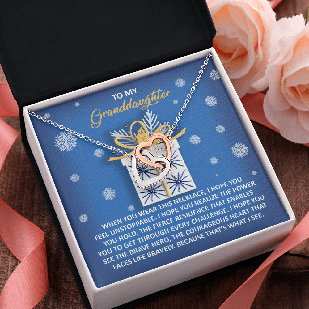 To My Granddaughter – “Unstoppable Heart” Interlocking Hearts Necklace Christmas Holiday Gift