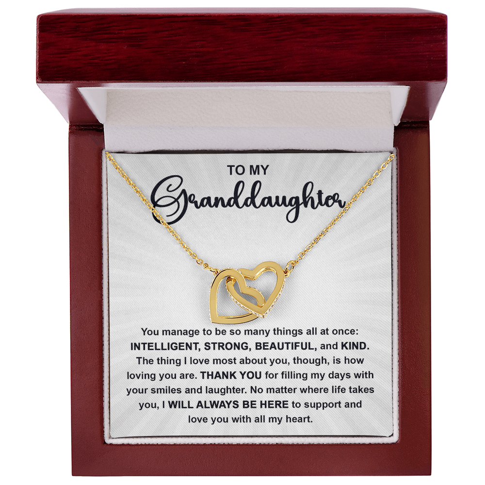 Granddaughter Interlocking Hearts Necklace – Sentimental Gift from Grandma or Grandpa • Inspirational Message Card • Birthday, Christmas & Everyday Keepsake
