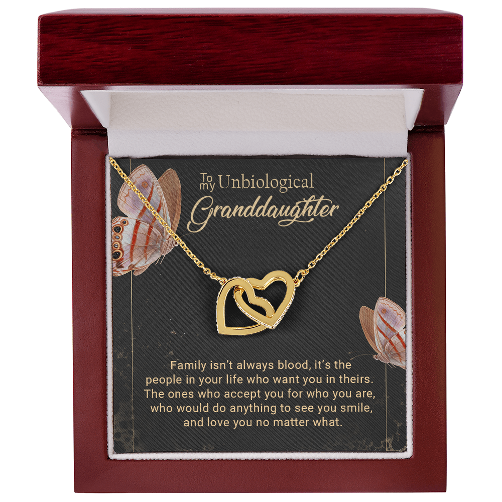 To My Unbiological Granddaughter Interlocking Hearts Necklace – Bonus Granddaughter Gift from Grandma – Blended Family Jewelry Gift for Birthday, Christmas & Just Because