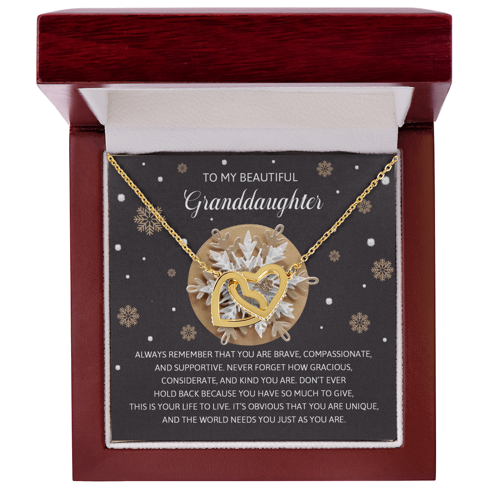 To My Beautiful Granddaughter Interlocking Hearts Necklace – Inspirational Granddaughter Gift from Grandma – Christmas Snowflake Jewelry Gift for Birthday & Holiday