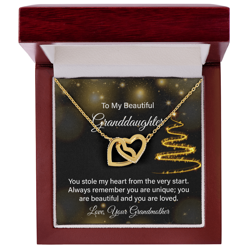 To My Beautiful Granddaughter Necklace from Grandma – Interlocking Hearts Love Necklace, Sentimental Gift from Grandmother