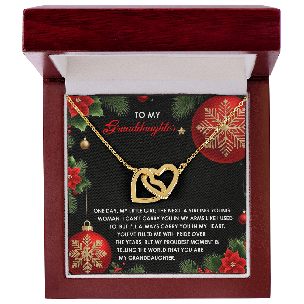 Christmas Granddaughter Interlocking Hearts Necklace – Sentimental Holiday Gift for Granddaughter • Meaningful Christmas Message Card • Love From Grandma/Grandpa