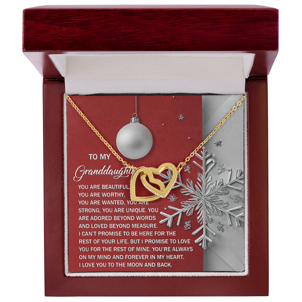 To My Granddaughter Christmas Interlocking Hearts Necklace – Red Ornament Snowflake Gift from Grandma – Holiday Granddaughter Jewelry Gift for Christmas & Winter