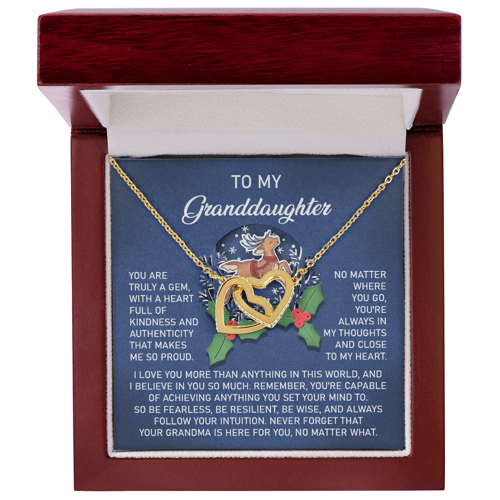Christmas Granddaughter Interlocking Hearts Necklace – Holiday Gift from Grandma • Inspirational Message Card • Sentimental Keepsake Jewelry