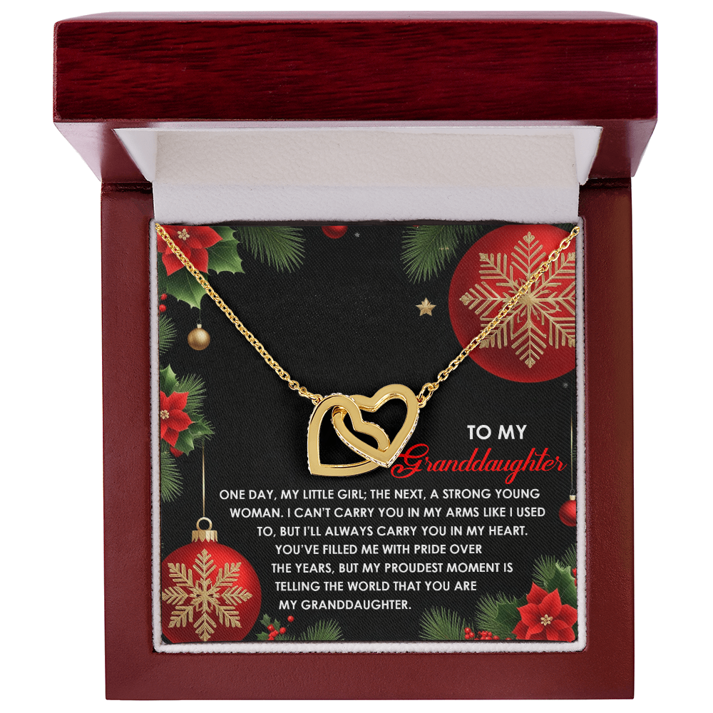 To My Granddaughter Christmas Interlocking Hearts Necklace – One Day My Little Girl Poem Gift from Grandma – Holiday Granddaughter Jewelry Keepsake