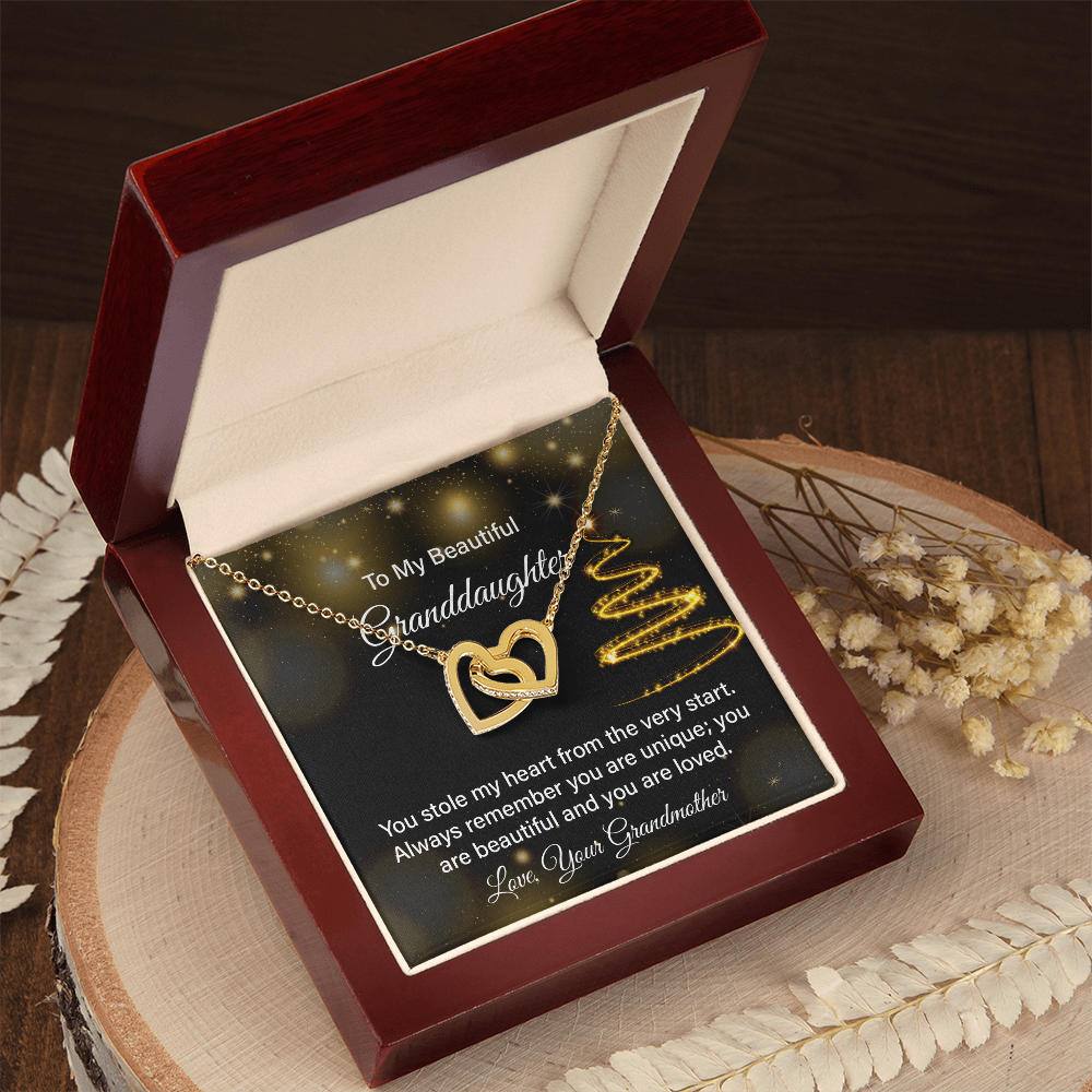 To My Beautiful Granddaughter Necklace from Grandma – Interlocking Hearts Love Necklace, Sentimental Gift from Grandmother